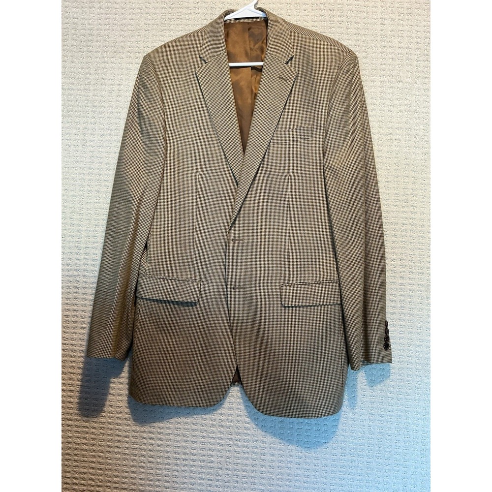 Lauren Ralph Lauren Men's Sport Coat Jacket Silk/Wool Blend 40L Houndstooth Tan